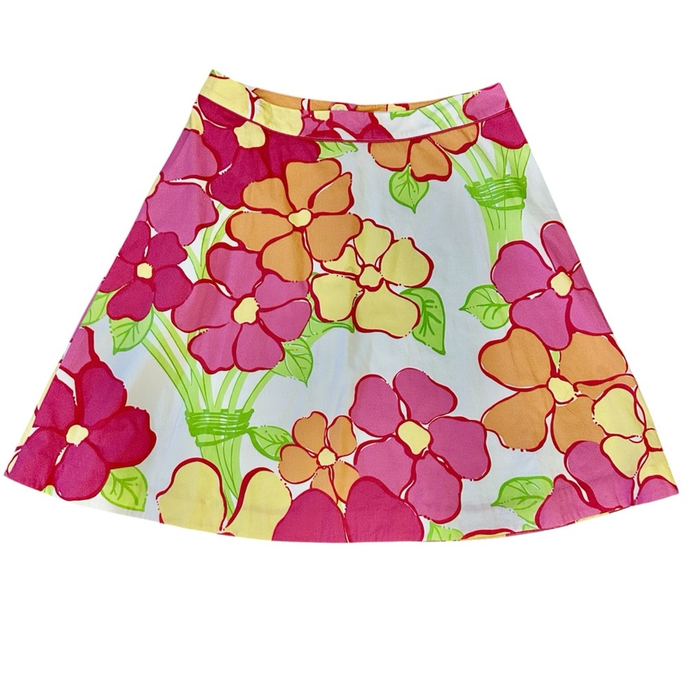 Lilly Pulitzer Floral A-Line Skirt - Pink and Orange Sz 8 Euc(20)